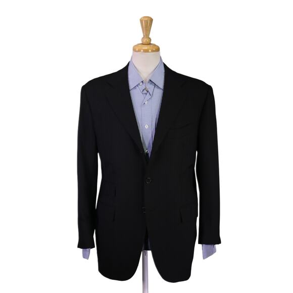 Borrelli Napoli Black Herringbone Wool Sportcoat Blazer Handmade Italy 42S - Picture 1 of 12